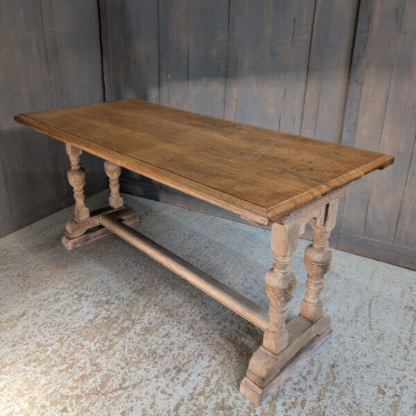 Unusual Medium Size Oak Refectory Table with Waxed Top