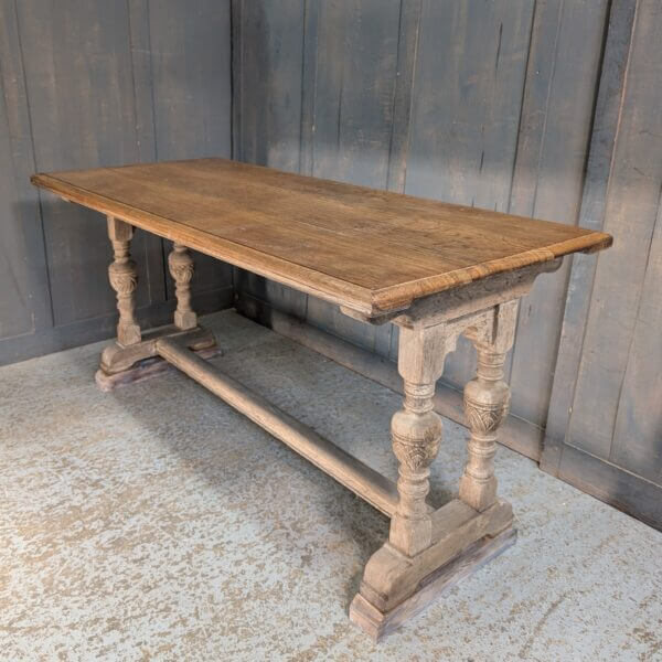 Unusual Medium Size Oak Refectory Table with Waxed Top