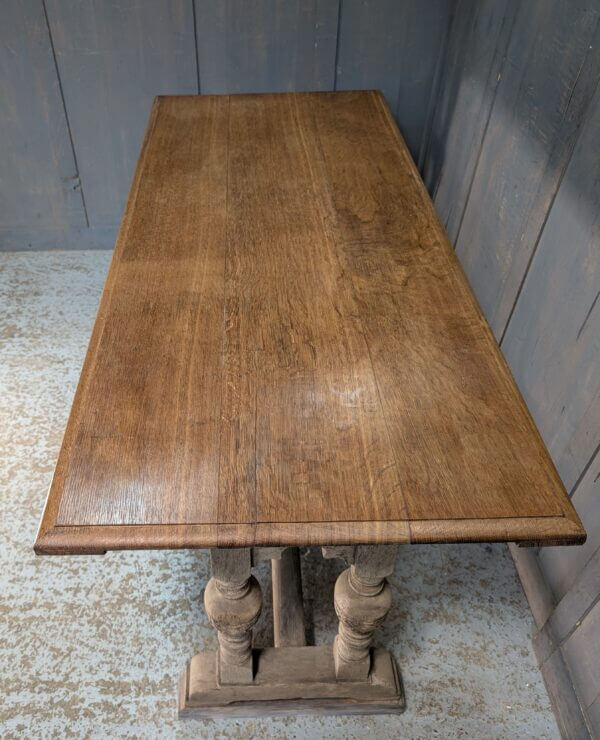 Unusual Medium Size Oak Refectory Table with Waxed Top