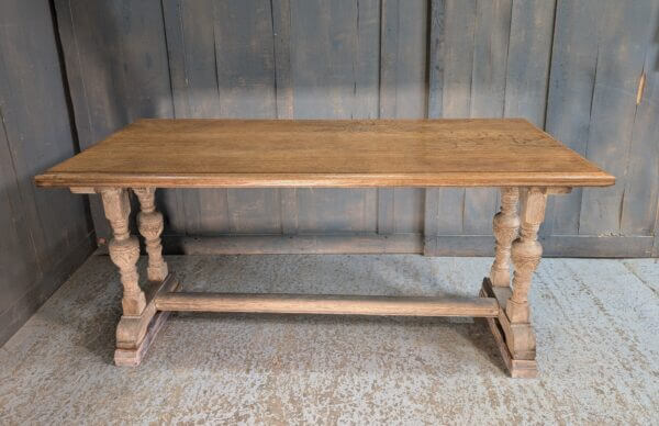 Unusual Medium Size Oak Refectory Table with Waxed Top