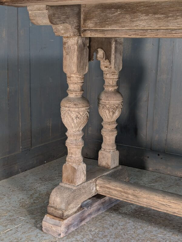 Unusual Medium Size Oak Refectory Table with Waxed Top