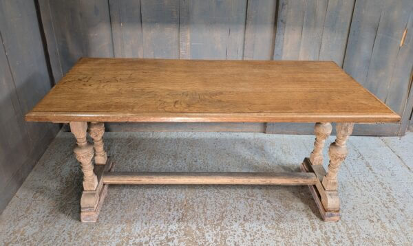 Unusual Medium Size Oak Refectory Table with Waxed Top