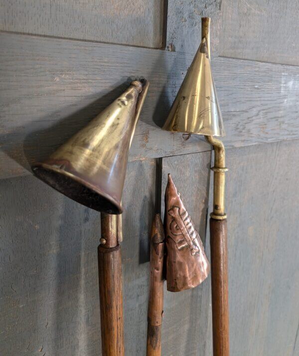 Brass & Copper Antique Candle Snuffers Lighters with Oak Handles