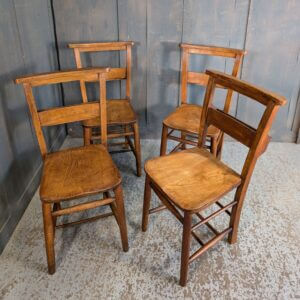 Set of 4 Classic 1930's Vintage Elm & Beech Church Chapel Chairs from Northop Hall