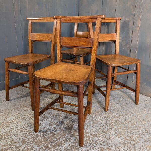 Set of 4 Classic 1930's Vintage Elm & Beech Church Chapel Chairs from Northop Hall