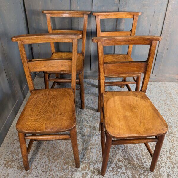 Set of 4 Classic 1930's Vintage Elm & Beech Church Chapel Chairs from Northop Hall