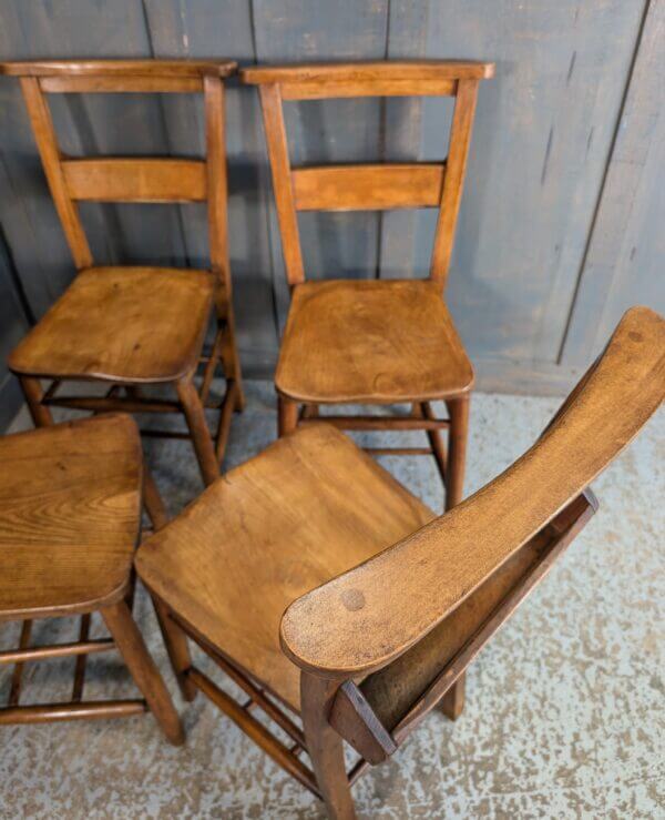 Set of 4 Classic 1930's Vintage Elm & Beech Church Chapel Chairs from Northop Hall