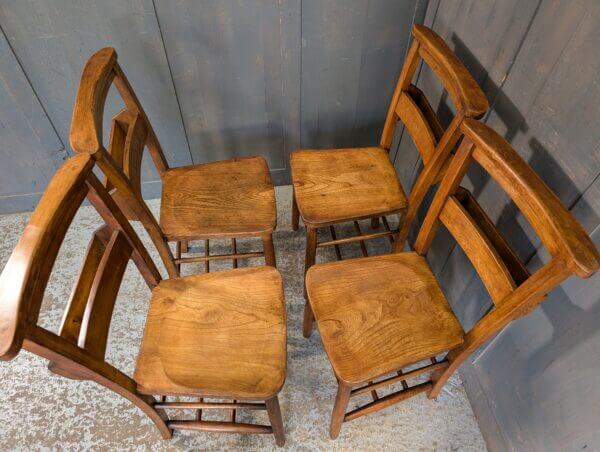 Set of 4 Classic 1930's Vintage Elm & Beech Church Chapel Chairs from Northop Hall