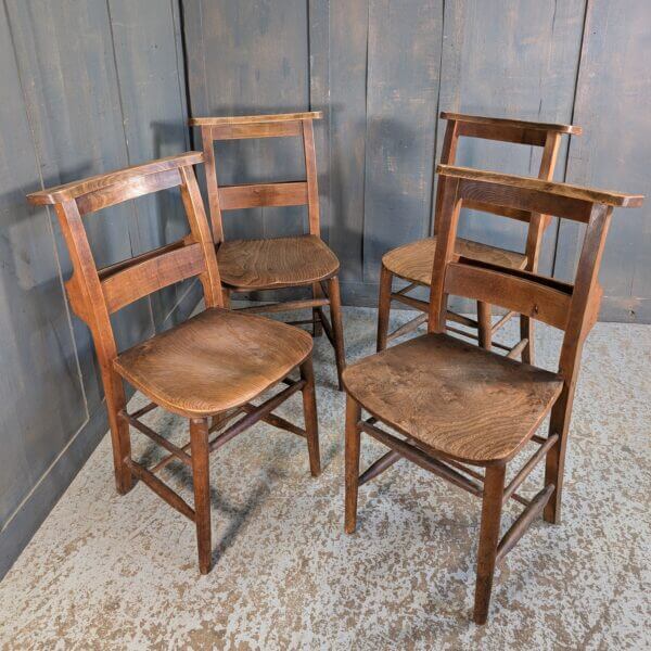 Set of 4 Classic Pre-War Elm & Beech Church Chapel Chairs from St Thomas on the Bourne Farnham