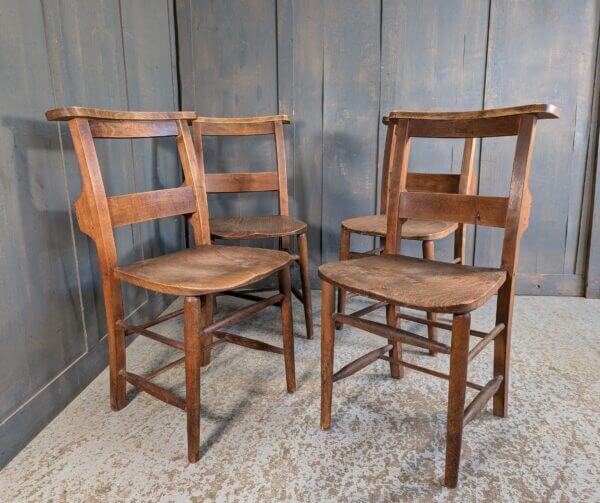 Set of 4 Classic Pre-War Elm & Beech Church Chapel Chairs from St Thomas on the Bourne Farnham