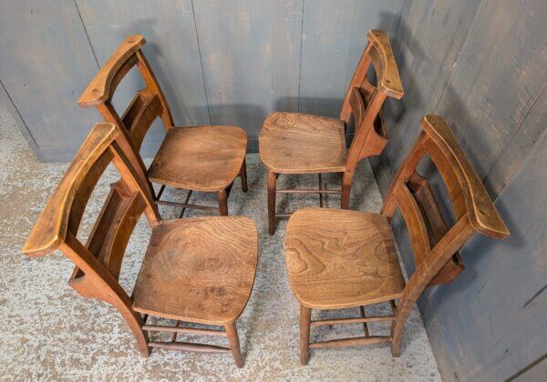 Set of 4 Classic Pre-War Elm & Beech Church Chapel Chairs from St Thomas on the Bourne Farnham