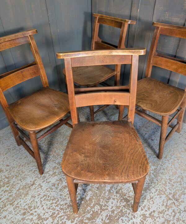 Set of 4 Classic Pre-War Elm & Beech Church Chapel Chairs from St Thomas on the Bourne Farnham