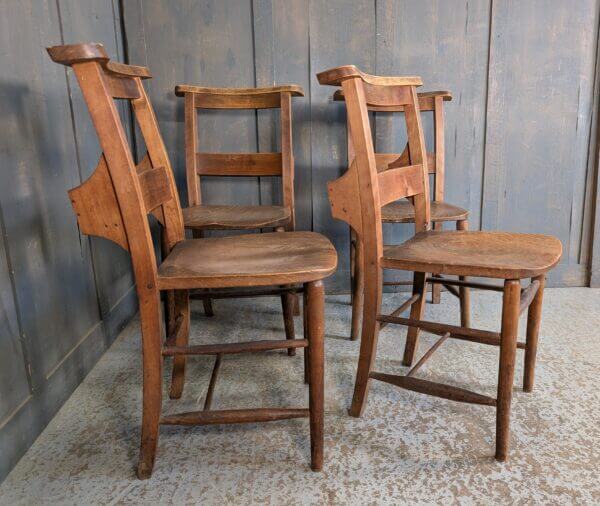 Set of 4 Classic Pre-War Elm & Beech Church Chapel Chairs from St Thomas on the Bourne Farnham