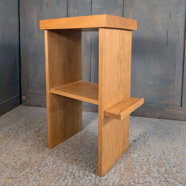 Modern Heavy Pale Oak Small Credence Table with Handy Shelf from St Barnabas Epsom