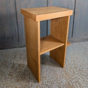 Modern Heavy Pale Oak Small Credence Table with Handy Shelf from St Barnabas Epsom