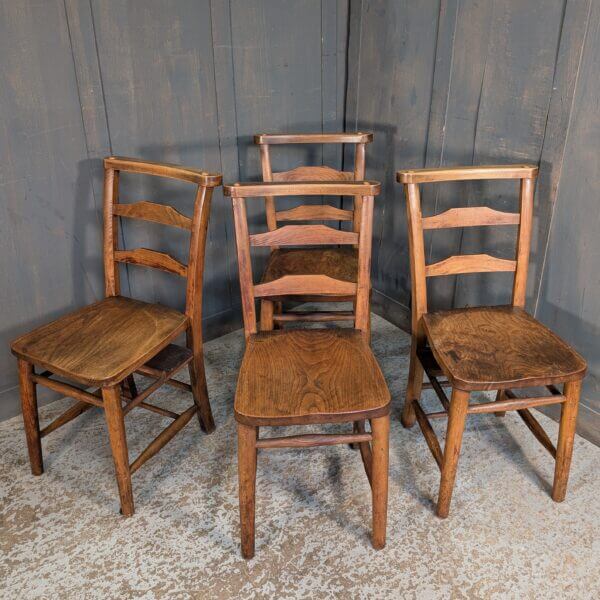 Set of 4 Excellent Medium Colour & Strong Elm & Beech Pilgrim Ladderback Church Chapel Chairs