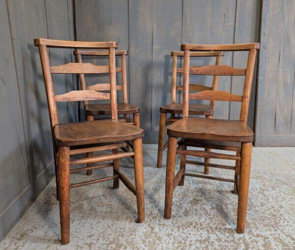 Set of 4 Excellent Medium Colour & Strong Elm & Beech Pilgrim Ladderback Church Chapel Chairs