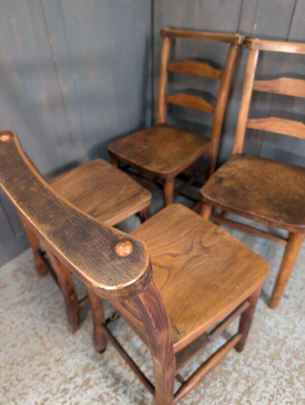 Set of 4 Excellent Medium Colour & Strong Elm & Beech Pilgrim Ladderback Church Chapel Chairs