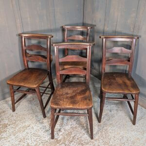 Set of 4 Excellent Dark Colour & Strong Elm & Beech Pilgrim Ladderback Church Chapel Chairs