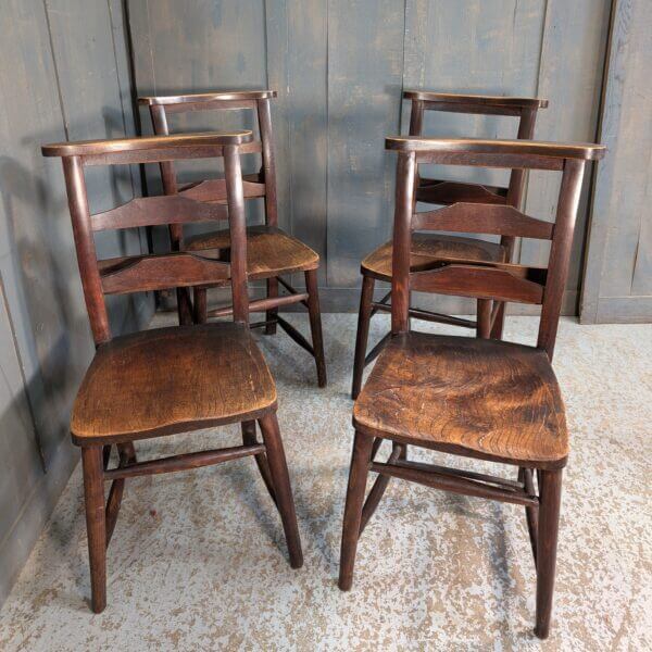 Set of 4 Excellent Dark Colour & Strong Elm & Beech Pilgrim Ladderback Church Chapel Chairs