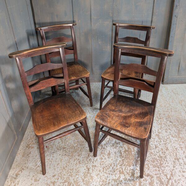 Set of 4 Excellent Dark Colour & Strong Elm & Beech Pilgrim Ladderback Church Chapel Chairs