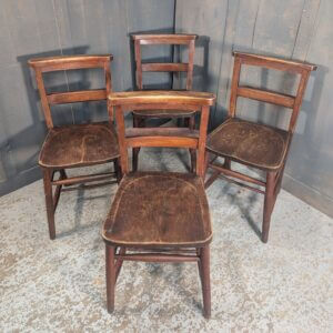 Set of 4 Sturdy Darker Coloured Elm & Beech Classic Shelf Church Chapel Chairs