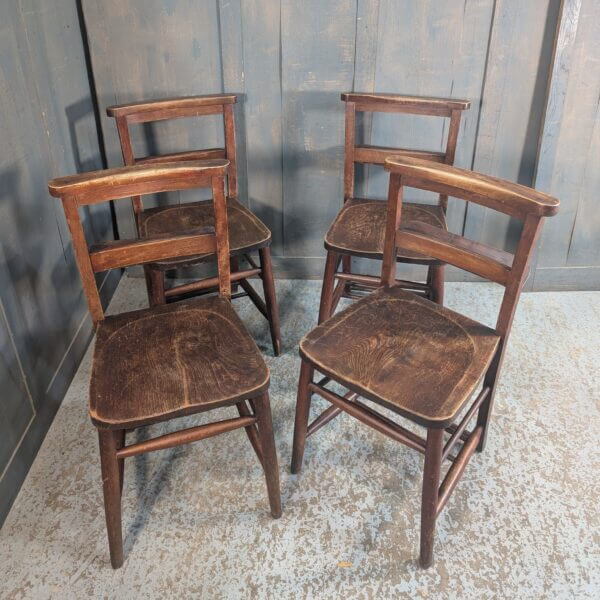 Set of 4 Sturdy Darker Coloured Elm & Beech Classic Shelf Church Chapel Chairs