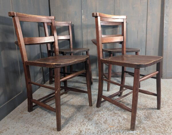 Set of 4 Sturdy Darker Coloured Elm & Beech Classic Shelf Church Chapel Chairs