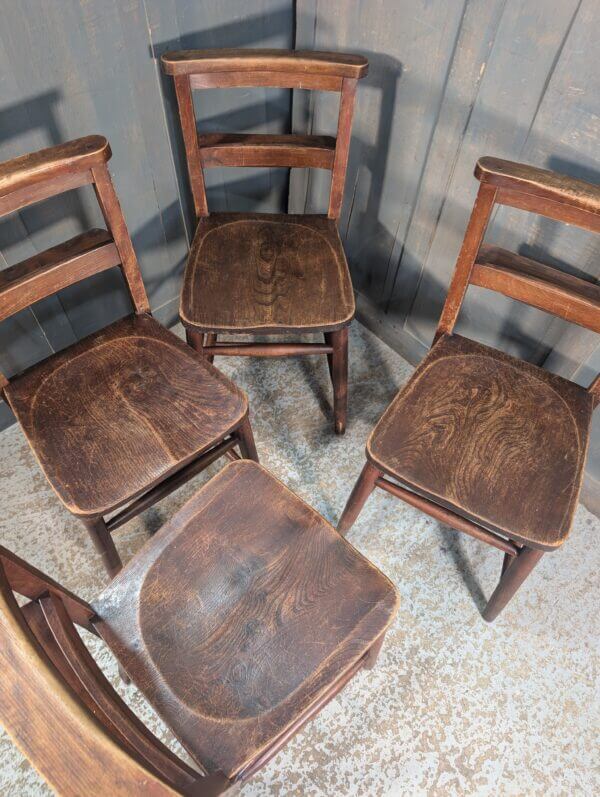 Set of 4 Sturdy Darker Coloured Elm & Beech Classic Shelf Church Chapel Chairs