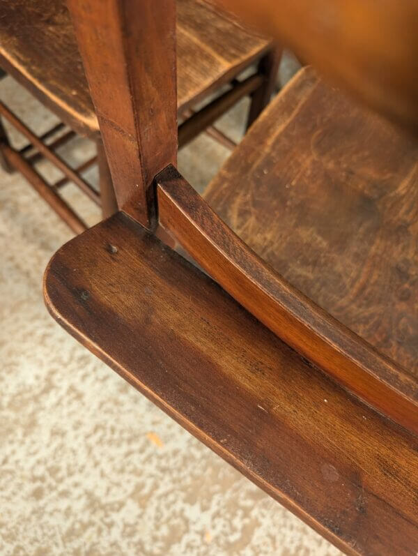 Set of 4 Sturdy Darker Coloured Elm & Beech Classic Shelf Church Chapel Chairs