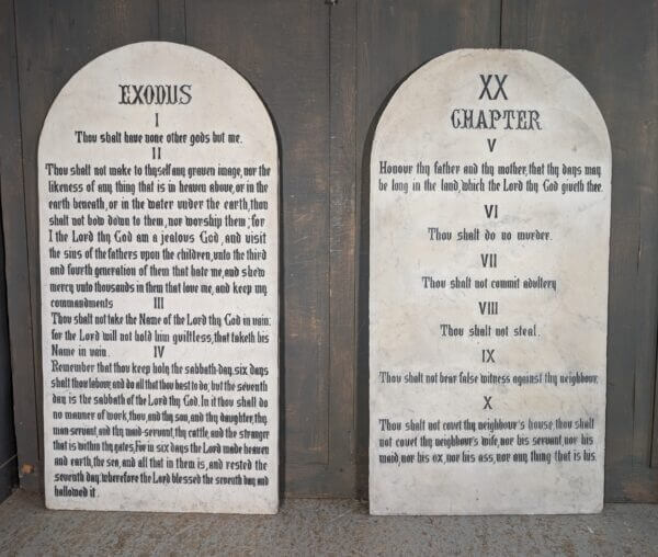 Original Impressive Victorian Solid Marble Pair of Large Holy Commandment Tablets