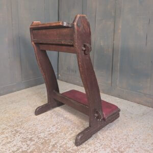 Simple Antique Oak 'Sleigh' Type Prayer Desk Prie Dieu with Red Kneeler