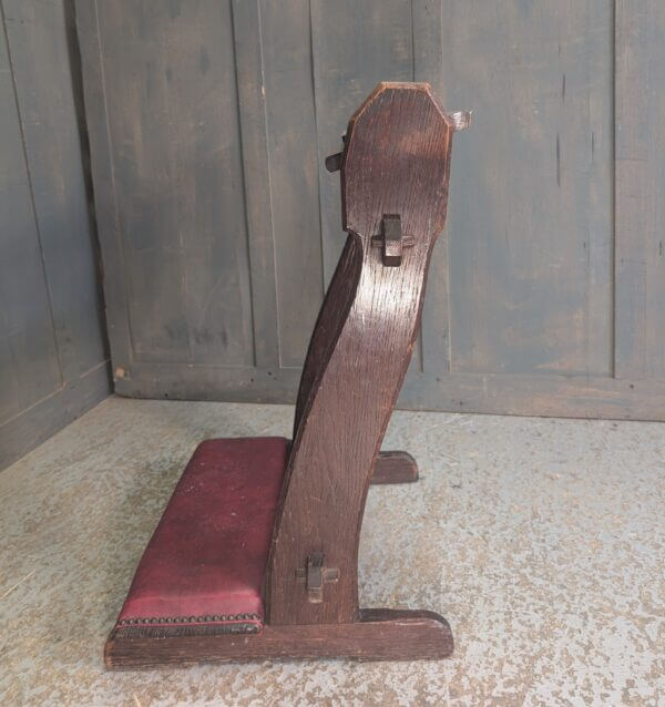 Simple Antique Oak 'Sleigh' Type Prayer Desk Prie Dieu with Red Kneeler