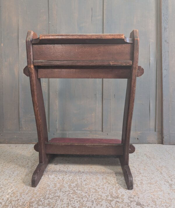 Simple Antique Oak 'Sleigh' Type Prayer Desk Prie Dieu with Red Kneeler