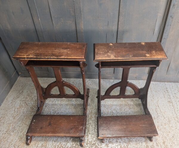 Antique Dark Varnished Lightweight Pine 'Y' Prayer Desks Prie Dieux