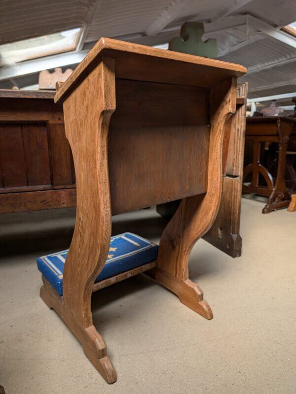 Customised Antique Baltic Pine Prayer Desk Prie Dieu with Two Shelves & Embroidered Kneeler