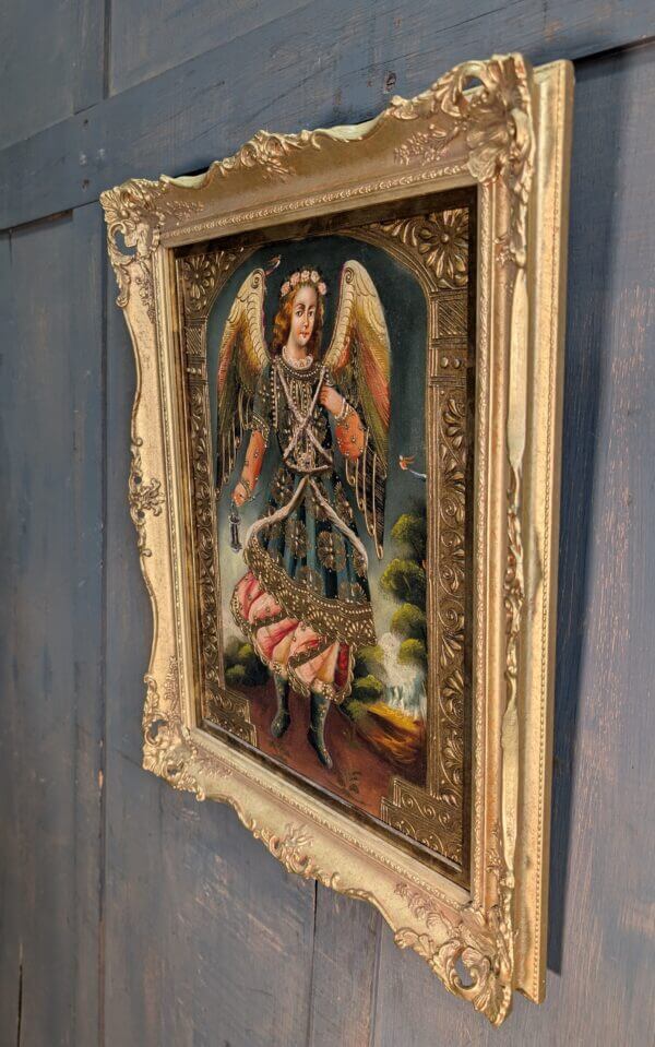 'Angel with Censer' Peruvian Cusco Style Painting Framed in UK