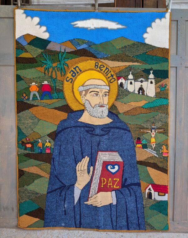 Extra Large Peruvian Hand Woven Tapestry of Saint Benito in the Countryside