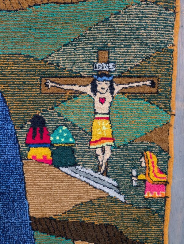 Extra Large Peruvian Hand Woven Tapestry of Saint Benito in the Countryside