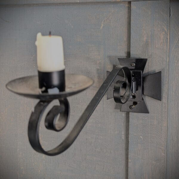 Eight Black Wrought Iron Adjustable Candle Wall Lights With Crosses - Type 1