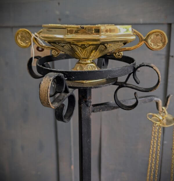 Vintage Cast and Wrought Iron Thurible Censer Stand with Shelf for Incense Boat