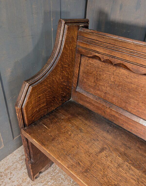 Antique Carved Oak Church Chapel Choir Pew Bench with Frilled Back Panel & Separate Seat for Choir Masters