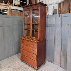 Mahogany Edwardian Chest/Glazed Bookcase with Adjustable Shelves