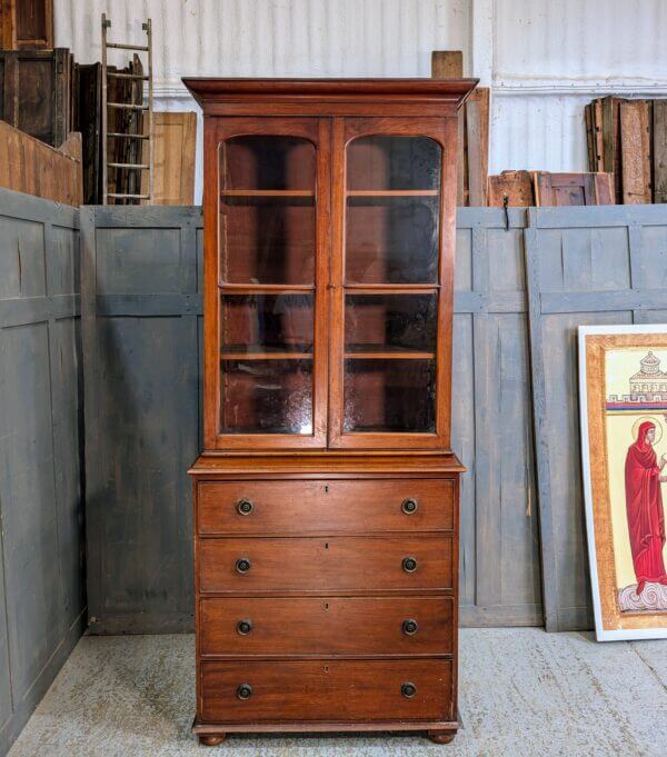 Mahogany Edwardian Chest/Glazed Bookcase with Adjustable Shelves