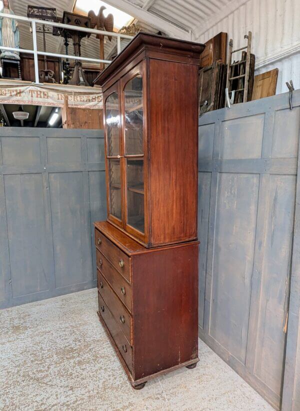 Mahogany Edwardian Chest/Glazed Bookcase with Adjustable Shelves