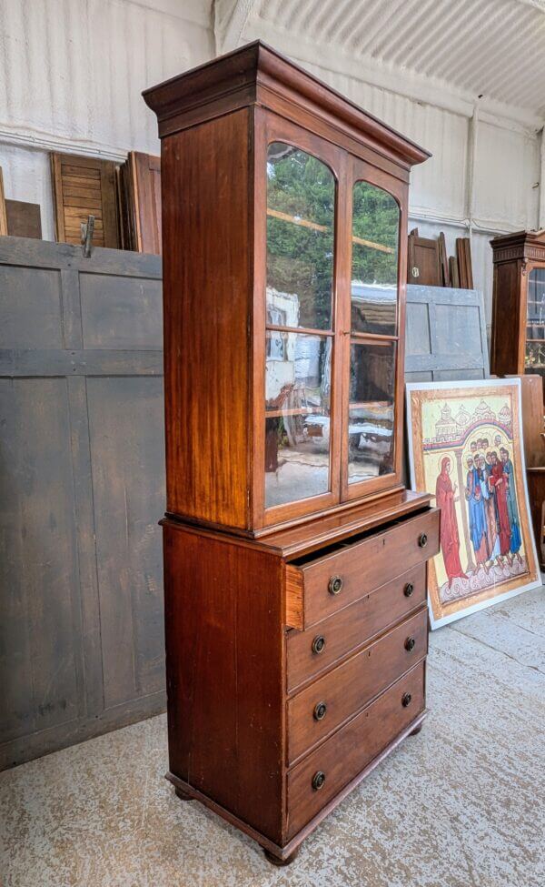 Mahogany Edwardian Chest/Glazed Bookcase with Adjustable Shelves