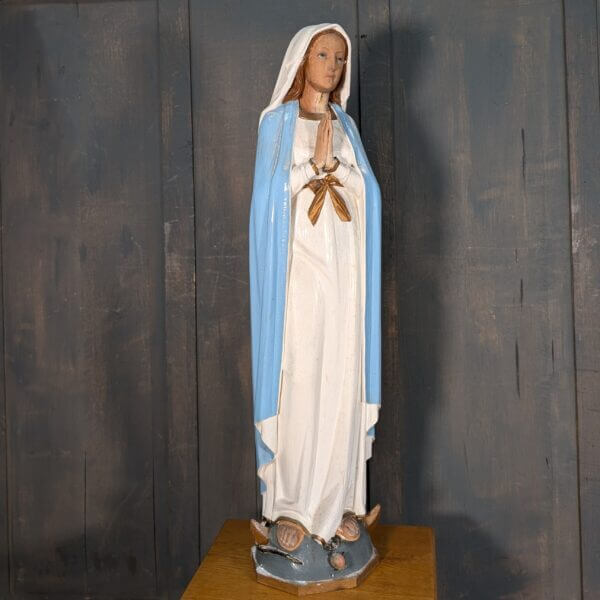 Larger Size Carved Wooden Italian Religious Statue of Our Lady of Grace BVM Madonna