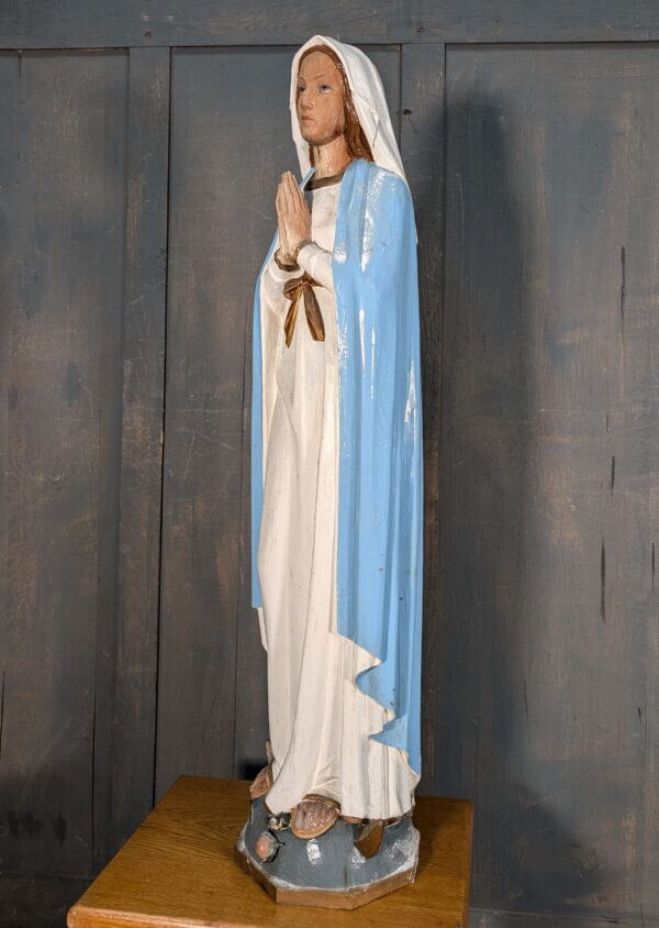 Larger Size Carved Wooden Italian Religious Statue of Our Lady of Grace BVM Madonna