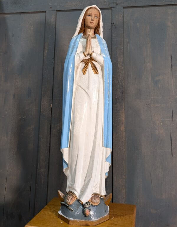 Larger Size Carved Wooden Italian Religious Statue of Our Lady of Grace BVM Madonna