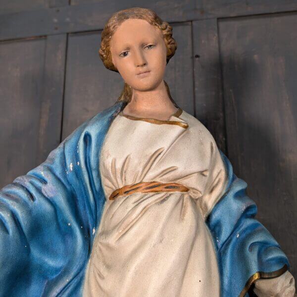 Larger Size Unusual Vintage French Religious Statue of Our Lady of Smiles BVM Madonna